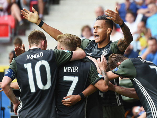 הגרמנים חוגגים בדרך לגמר (getty)