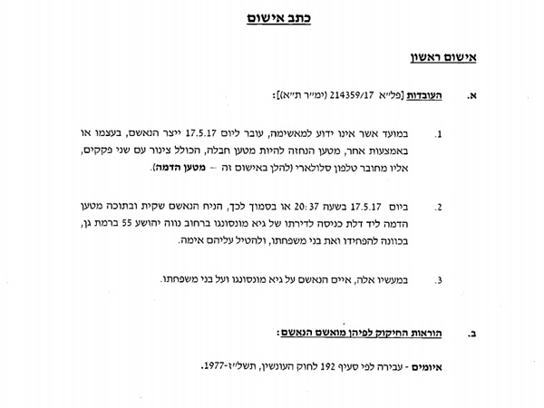 כתב האישום כנגד החשוד (צילום מסך)