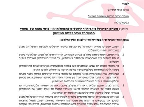 המכתב ששלחו אוהדי הפועל ת"א למשטרה