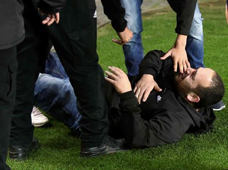 האוהד שזכה לטיפול. מראות לא נעימים במושבה (צילום: אלן שיבר)