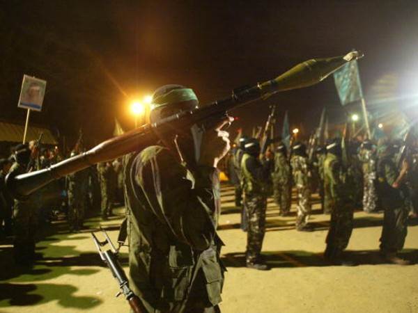 מצעד צבאי של החמאס באצטדיון (Getty)