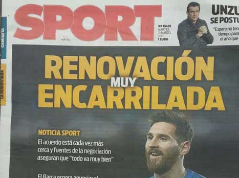 בקטאלוניה עסוקים בחוזה של מסי (עיתון "ספורט")