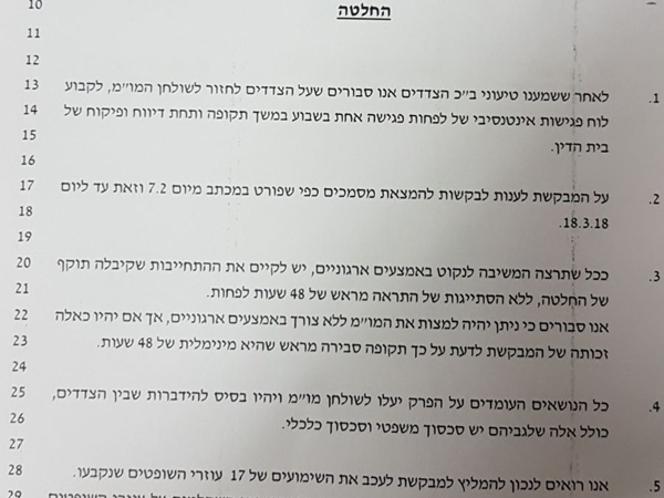 החלטת בית המשפט הרשמית