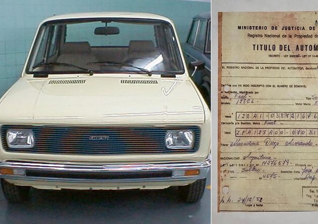 הפיאט 128 של מרדונה והאישורים המקוריים(צילום: Martine verona)