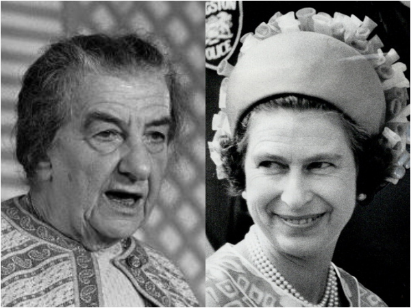 שיחה ביציע הכבוד. המלכה אליזבת וגולדה מאיר (GETTY)