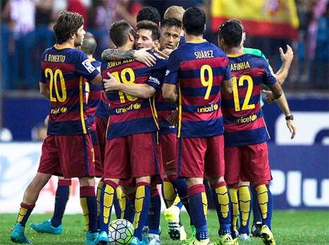 איך זה ייגמר הפעם? שחקני בארסה חוגגים בסיבוב הראשון מול אתלטיקו (Getty)