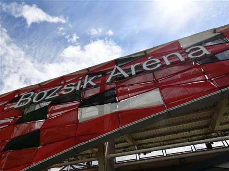 איצטדיון בוזסיק בבודפשט. הערב הוא יארח את מכבי חיפה וגנט (GETTY)