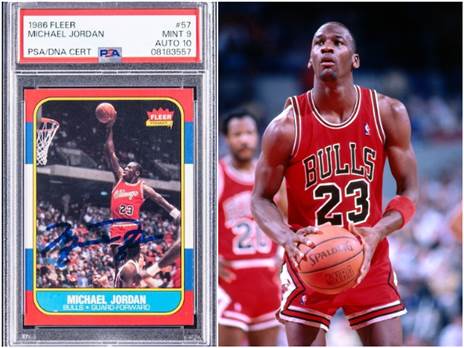 השיא נשבר. ג`ורדן בעונת הרוקי, לצד הקלף שלו (GETTY)