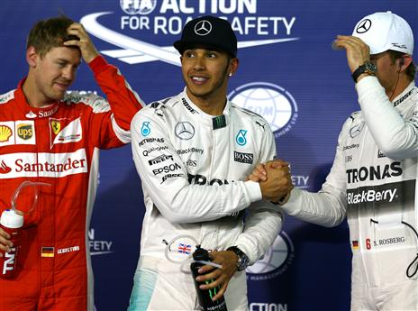 עוד פול פוזישן לאוסף. המילטון, רוזברג ופטל (gettyimages)