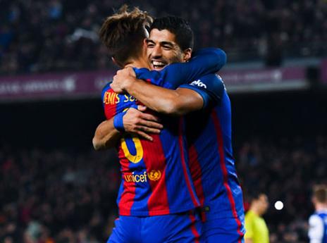 לואיס ודניס סוארס חוגגים (getty)