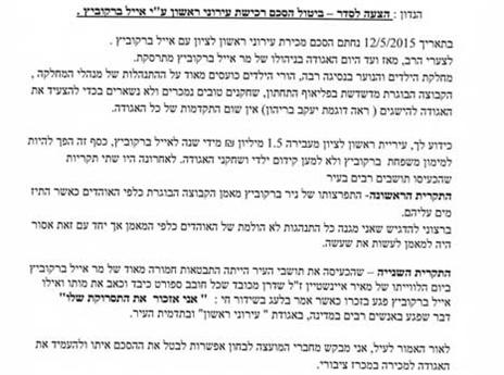 המכתב שנשלח לראש העיר