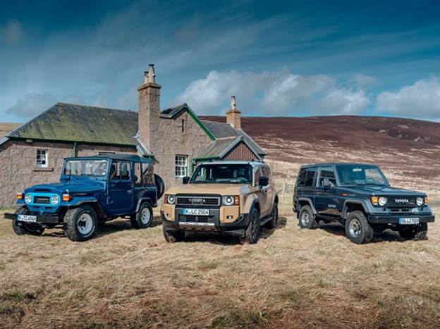 מימין לשמאל: לנד קרוזר 70, לנד קרוזר 250, לנד קרוזר 40