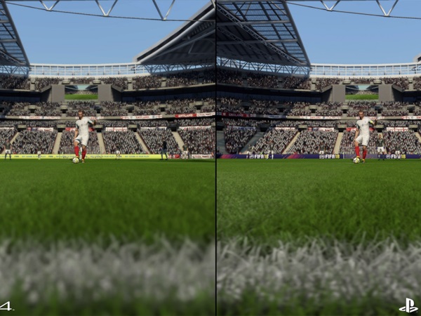 דשא בקירוב. PRO מימין, PS4 משמאל.