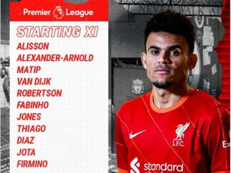 מי שעורך בכורה בהרכב הוא שחקן הרכש המסקרן, לואיס דיאס שהגיע בחודש ינואר