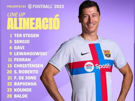 <P>ברצלונה שרוצה להחזיר את הפער מריאל מדריד ל-9 נקודות, עם הרכב שכולל את רוברט לבנדובסקי, ראפיניה ופראן טורס</P>
<P>&nbsp;</P>