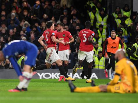 <STRONG>סיום בסטמפורד ברידג`! מנצ`סטר יונייטד ניצחה 0:2 את צ`לסי משערים של מרסיאל ומגווייר. (Getty)</STRONG>